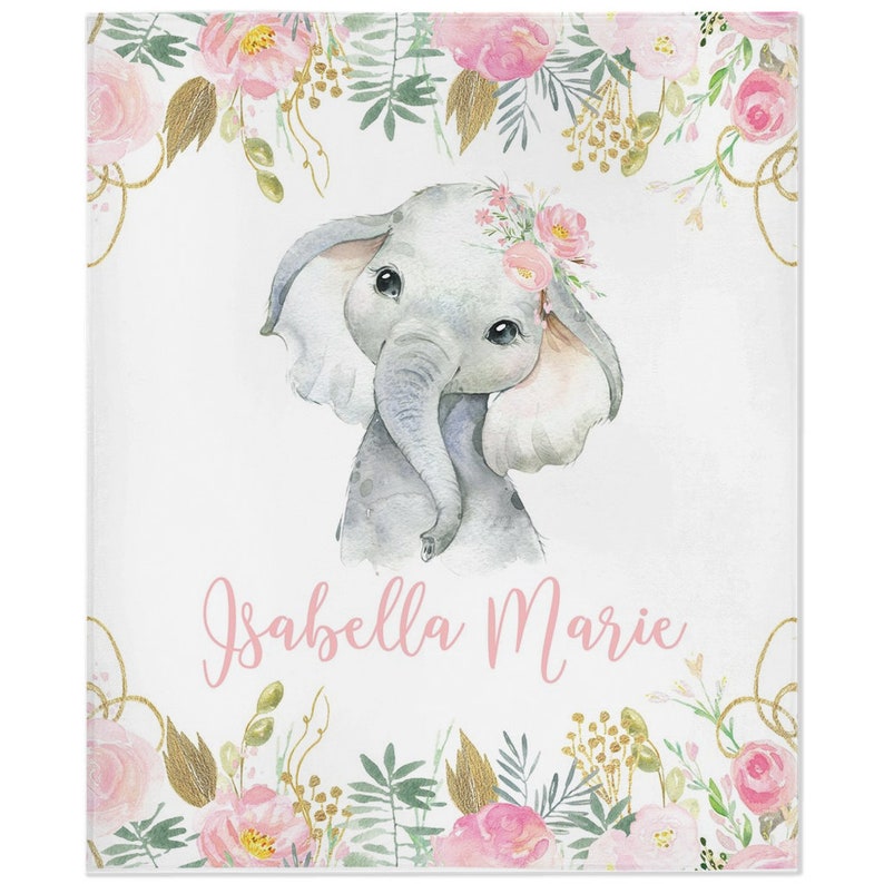 Baby Girl Elephant Blanket Personalized Baby Blanket Floral Etsy