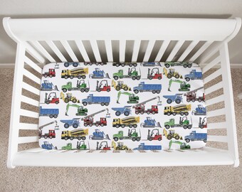 Construction Crib Sheets, Baby Boy Construction Nursery, Excavator, Dump Truck And Bulldozer Crib Sheet, Crib Sheets Boy, Boy Bedding