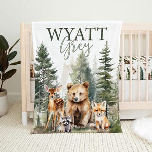 Personalized Woodland Baby Blanket, Custom Baby Boy Blanket, Woodland Nursery, Woodland Crib Bedding Boy, Baby Name Blanket, Forest Animals
