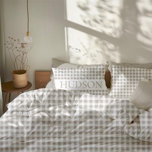 Gingham Bedding Set, Brown Gingham Duvet Cover, Beige Comforter, Farmhouse Bedding Twin, Boy Bedding, Dorm Bedding, Twin Duvet, Queen, King