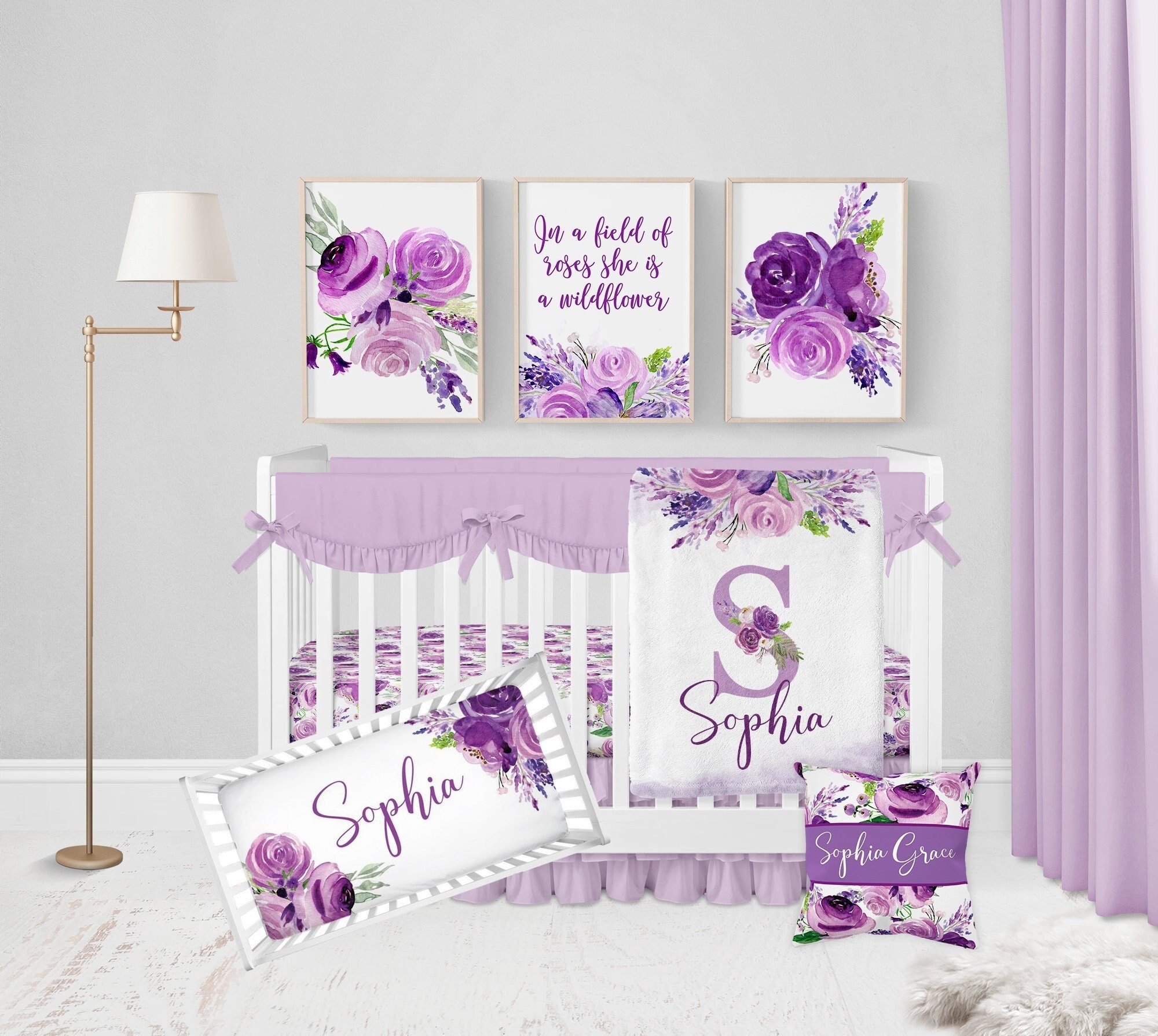 Purple Floral Crib Bedding Set Baby Girl Crib Bedding