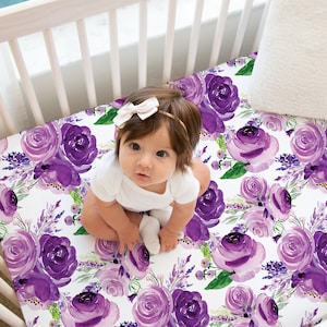 Purple Floral Crib Sheet, Floral Crib Bedding, Floral Nursery, Baby Girl Crib Bedding, Purple Nursery, Crib Sheets Girl, Purple Crib Bedding
