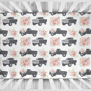 Pink Floral Truck Crib Sheet, Country Baby Girl Crib Bedding, Country Baby Bedding, Girl Crib Bedding, Country Nursery, Floral Crib Bedding