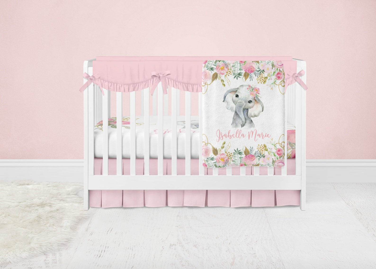 Baby Girl Elephant Blanket Personalized Baby Blanket Floral Etsy