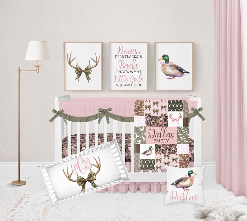 Baby Girl Crib Bedding Set, Pink Camo Baby Girl Bedding, Bow Nursery ...