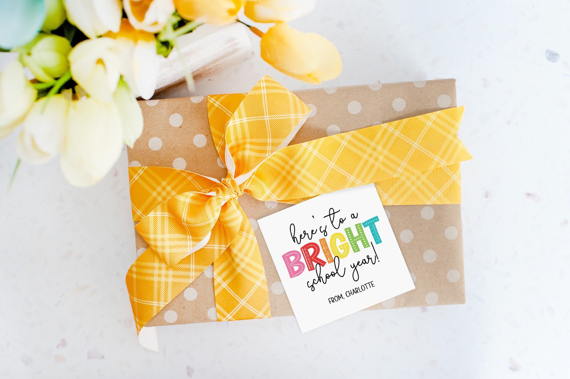 Printable Here's to a Bright School Year Tag, Editable Back to School Gift Tags, First Day of School, Teacher Appreciation Tags Download