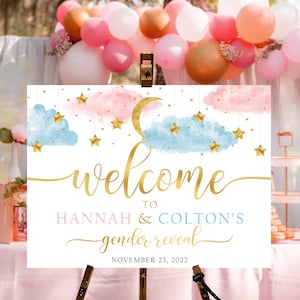 Twinkle Twinkle Little Star Gender Reveal Sign, Moon And Stars Gender Reveal Welcome Sign, Boy Or Girl Sign, Gender Reveal Party Decorations