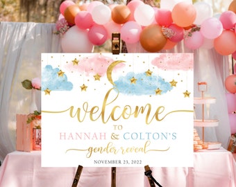 Twinkle Twinkle Little Star Gender Reveal Sign, Moon And Stars Gender Reveal Welcome Sign, Boy Or Girl Sign, Gender Reveal Party Decorations