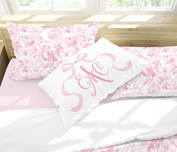 Erosebridal 7-Piece Floral Bow Twin Bedding Set – Comforter, Sheets, Pillowcases For Teen Girls (Pink)