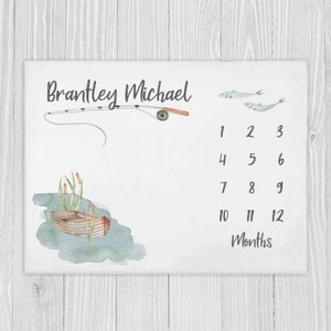 Fishing Milestone Blanket, Boy Milestone Blanket, Baby Shower Gift, Baby Month Blanket, Personalized Baby Boy Blanket, Fishing Baby Blanket