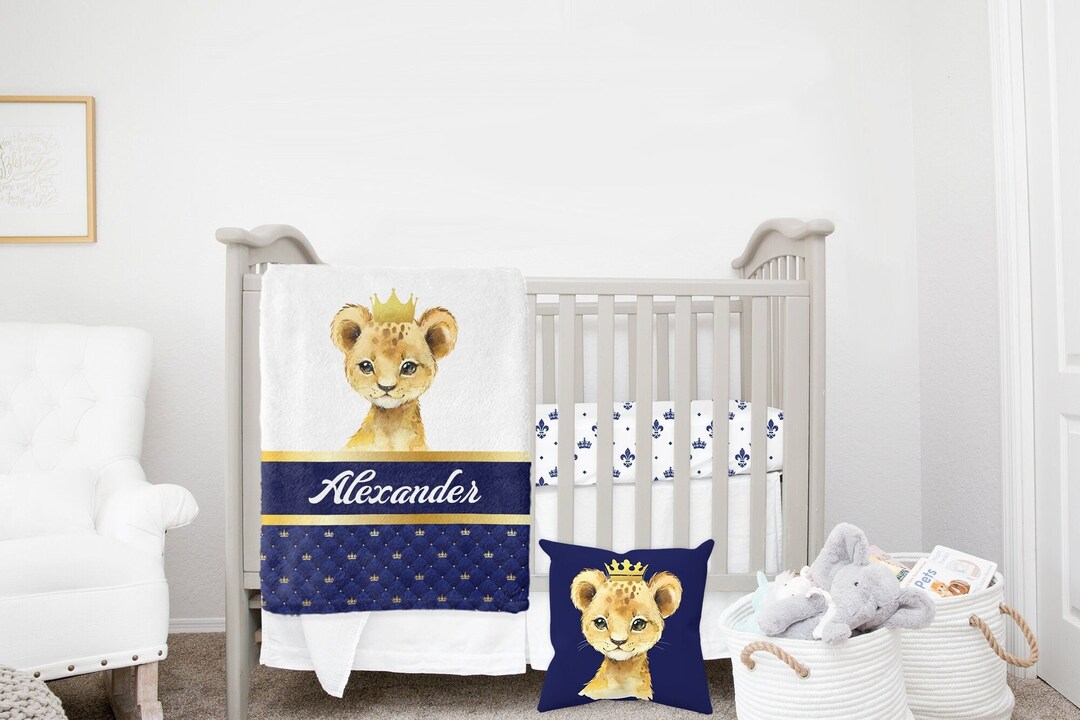 MINI Crib Bedding, Lion Crib Bedding Set, Baby Boy Crib Bedding, Boy