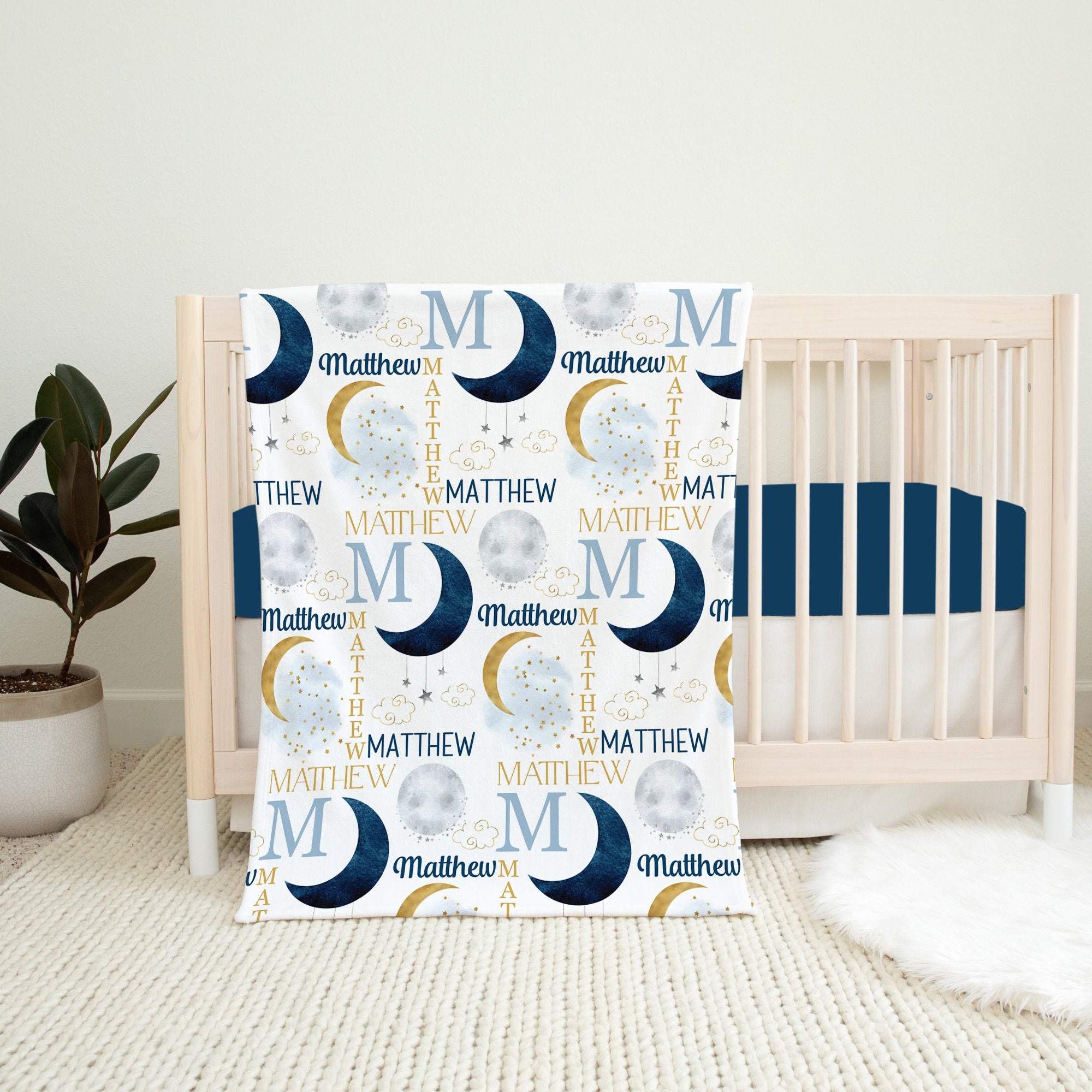 Personalized Moon Blanket Baby Name Blanket Baby Boy Etsy