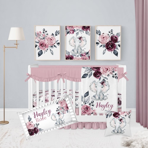 Elephant Bedding Set Elephant Nursery Crib Bedding Baby Girl Etsy