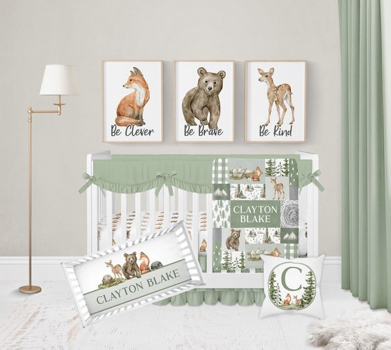 sage green crib and dresser set Woodland Bedding Set, Nursery Bedding, Baby Boy Crib Bedding Woodland Animals, Sage Crib Bedding, Woodland Nursery Decor chris clean up 1/8/26