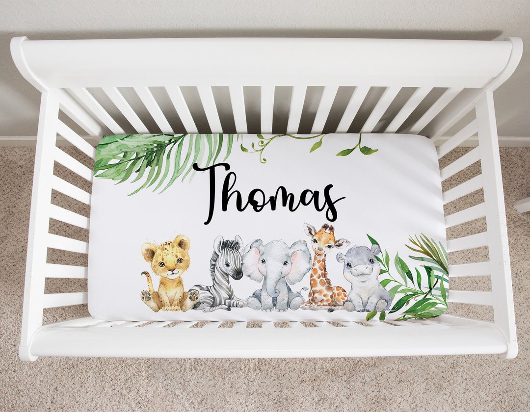 Personalized Safari Crib Sheet, Safari Animal Baby Bedding, Safari Crib