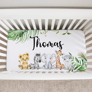 Personalized Safari Crib Sheet, Safari Animal Baby Bedding, Safari Crib Bedding, Safari Nursery, Crib Sheets Boy, Baby Boy Bedding, Elephant
