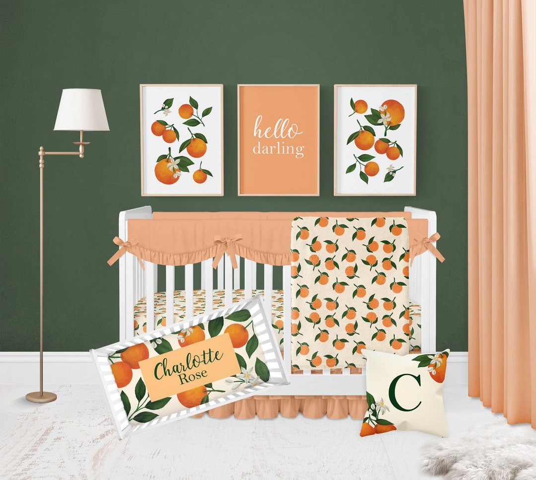 Baby Girl Crib Bedding Set, Orange Blossom Baby Bedding, Orange Crib