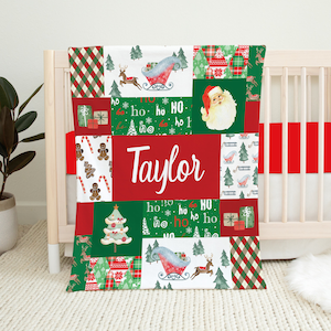 Personalized Christmas Baby Blanket, Christmas Crib Bedding, Baby Name Blanket, Baby Christmas Gift, Personalized Baby Blanket, Santa Baby