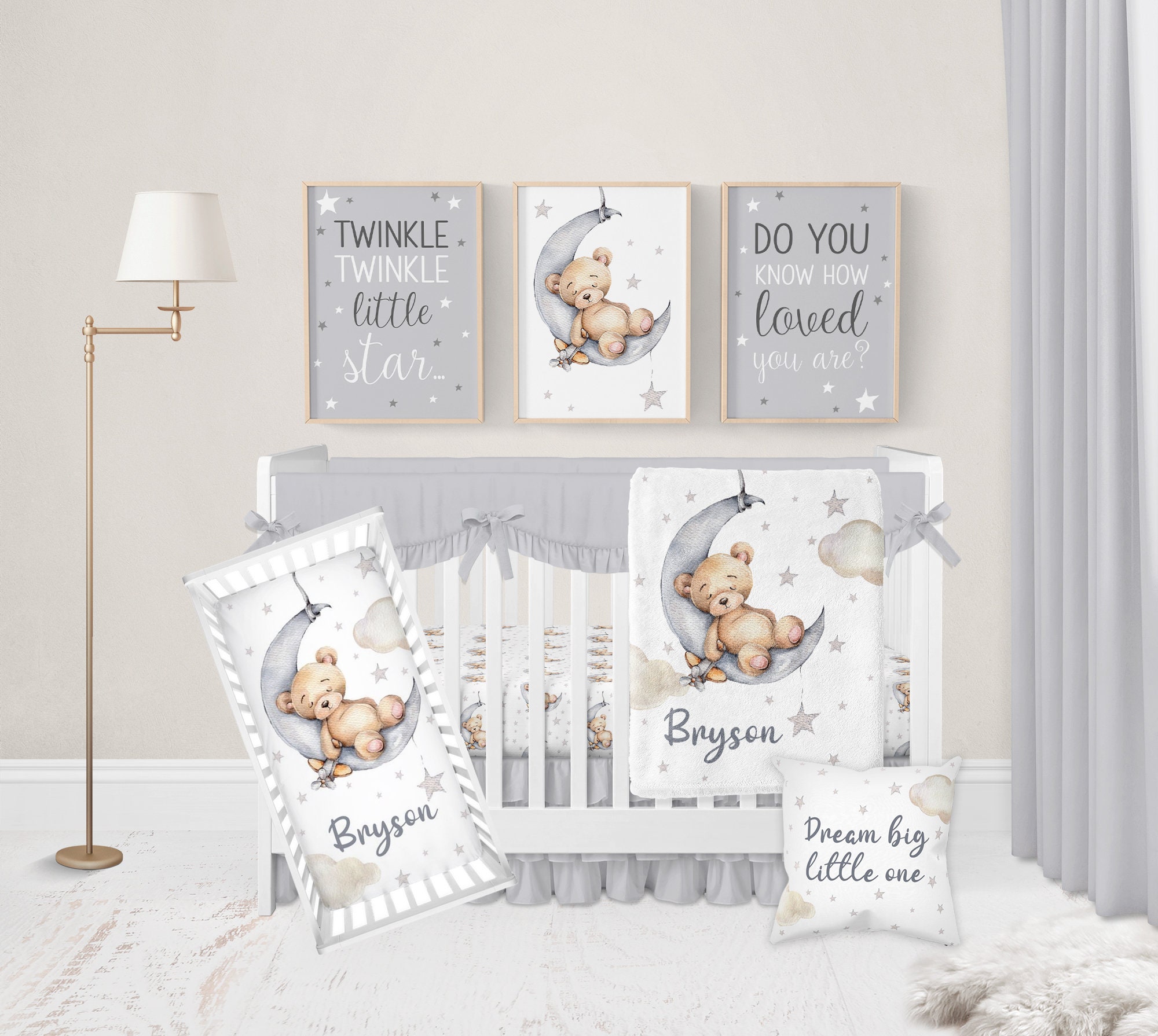 Teddy Bear Nursery Decor Nursery Wall Art Moon Wall Decor Twinkle Twinkle Little Star Set of 3 Boy Nursery Prints Moon Stars Nursery Etsy