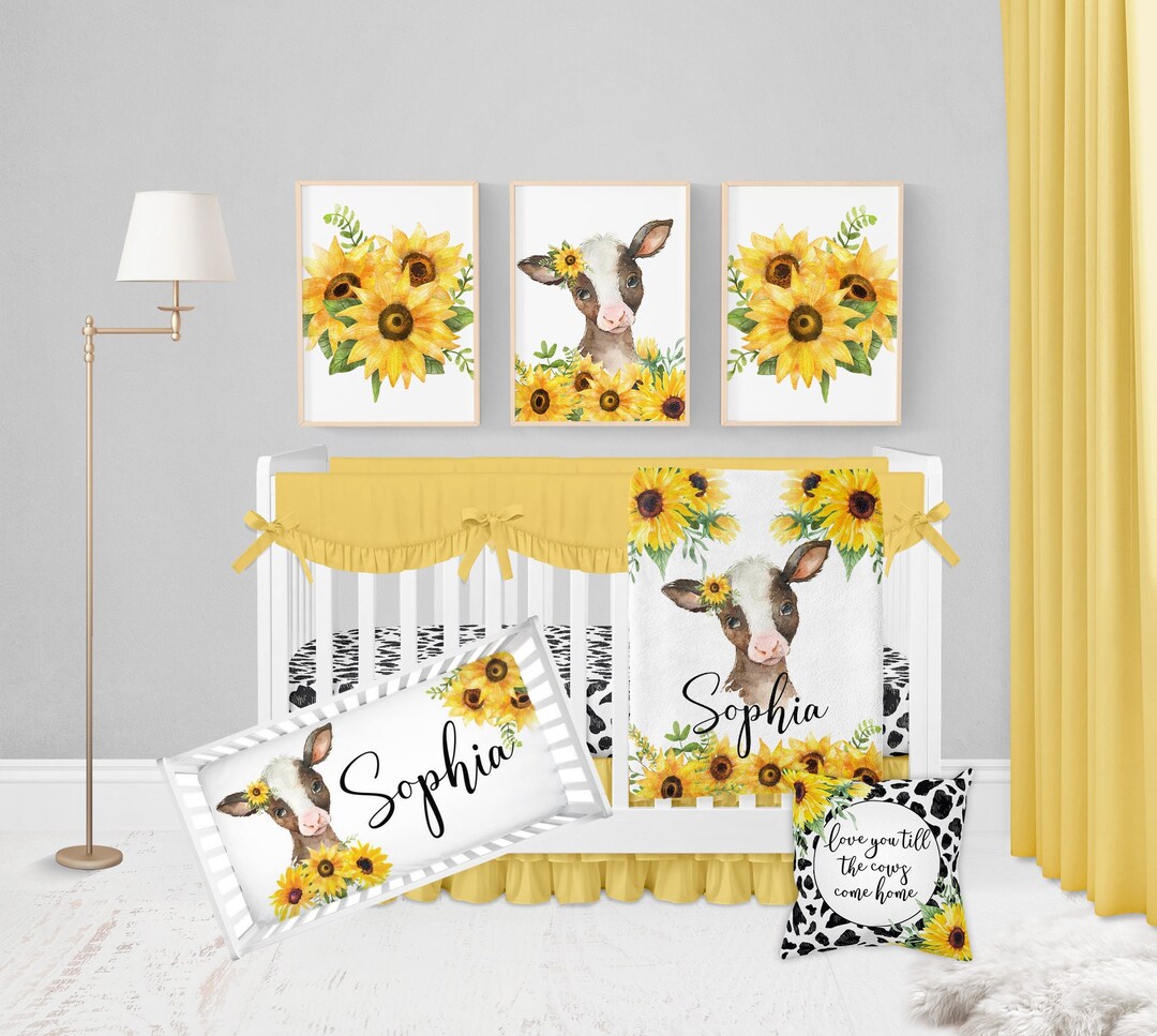 Baby Girl Crib Bedding Set, Cow Crib Bedding, Cow Print, Nursery