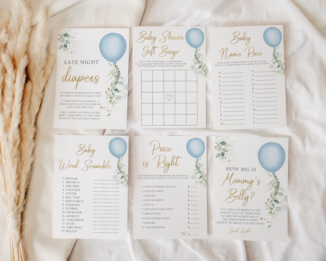 Oh Boy Baby Shower Game Bundle, Boy Baby Shower Bundle, Blue Balloon
