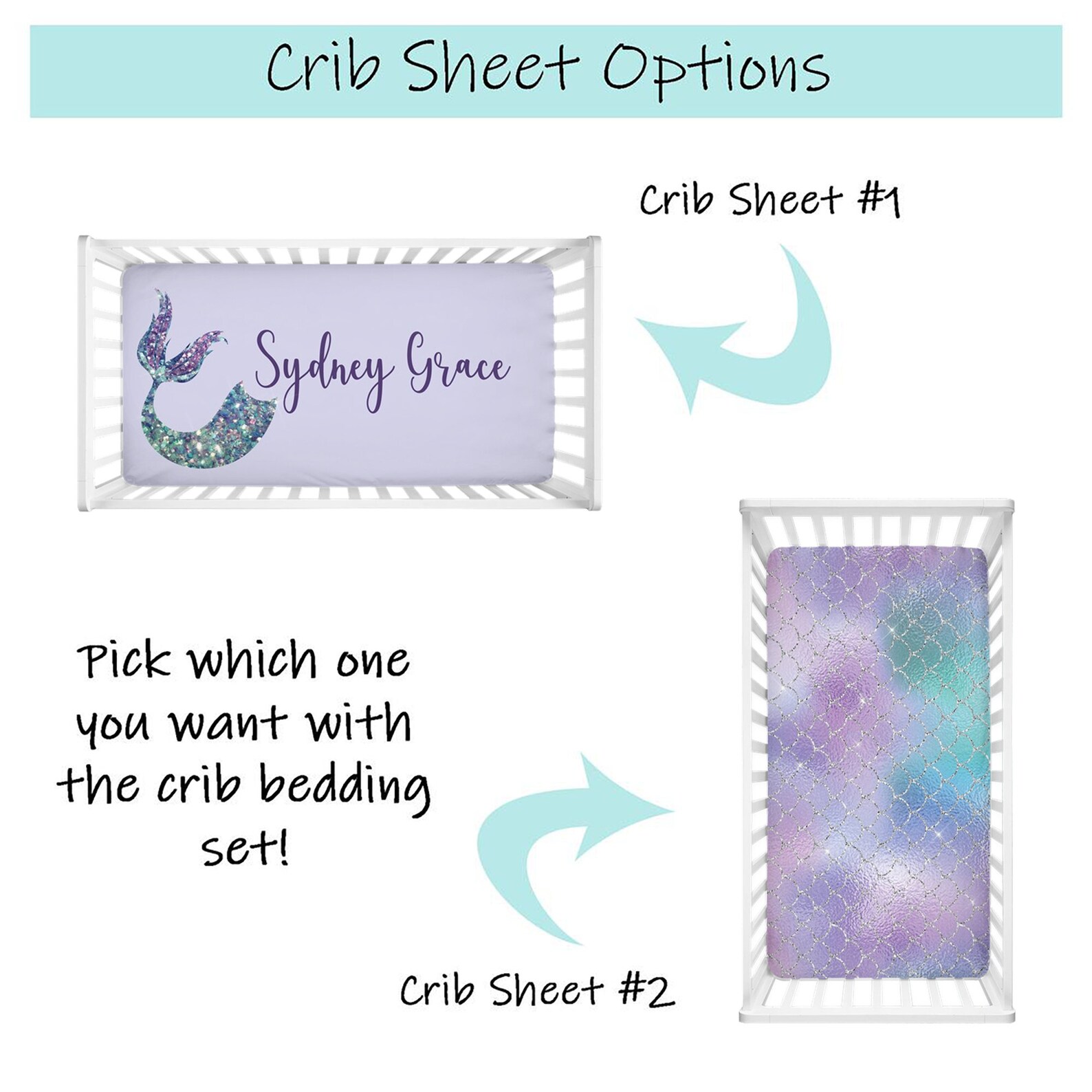 Mermaid Crib Bedding Set Girl Crib Bedding Mermaid Nursery Etsy