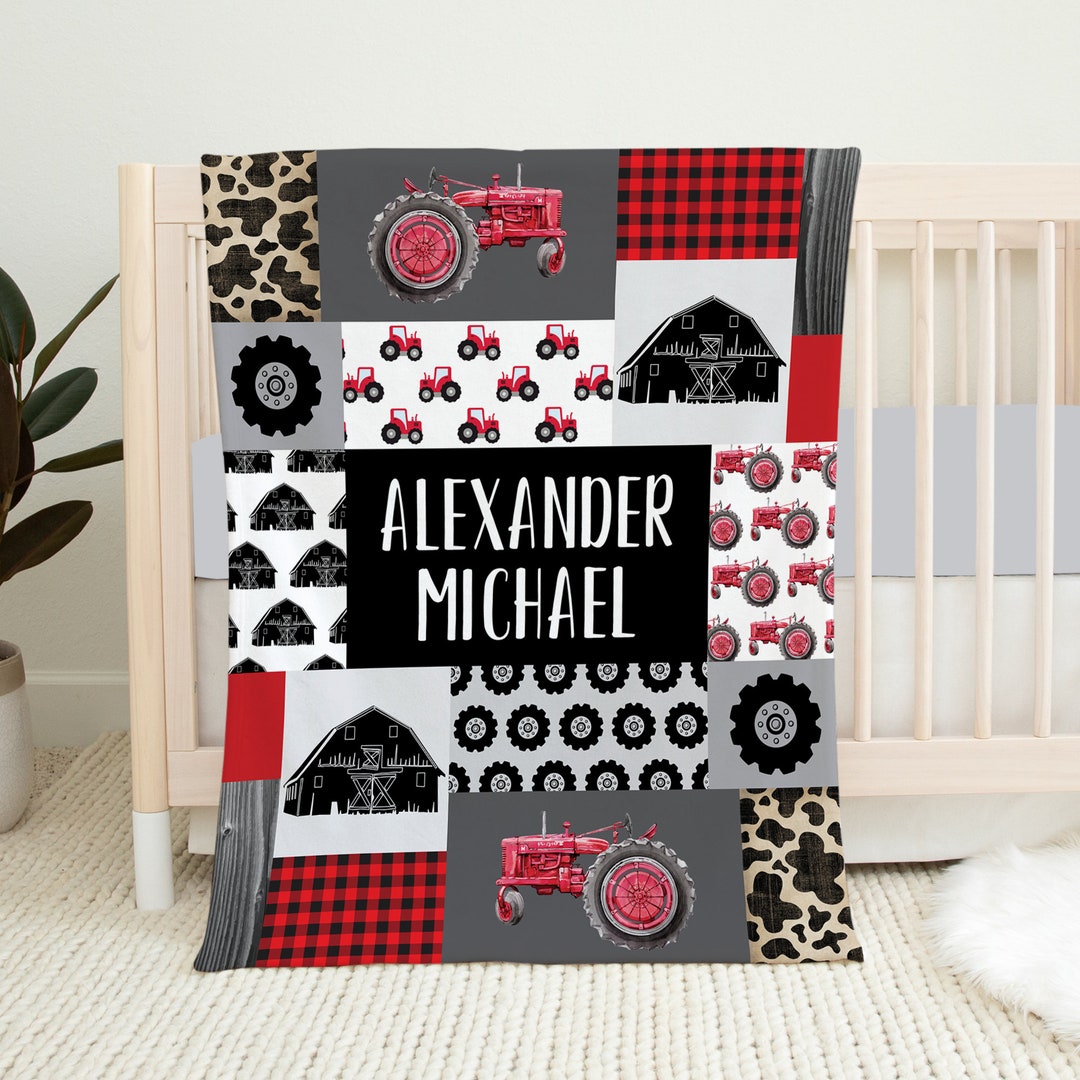 Personalized Tractor Blanket, Baby Boy Blanket Name Blanket, Farm Baby ...
