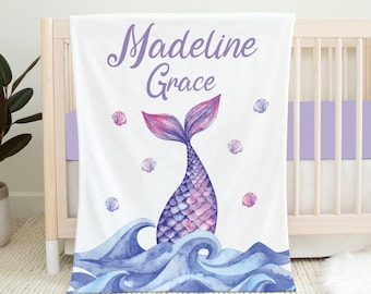 Personalized Mermaid Baby Blanket, Baby Girl Blanket, Mermaid Blanket, Name Blanket, Baby Shower Gift, Mermaid Crib Bedding, Mermaid Nursery