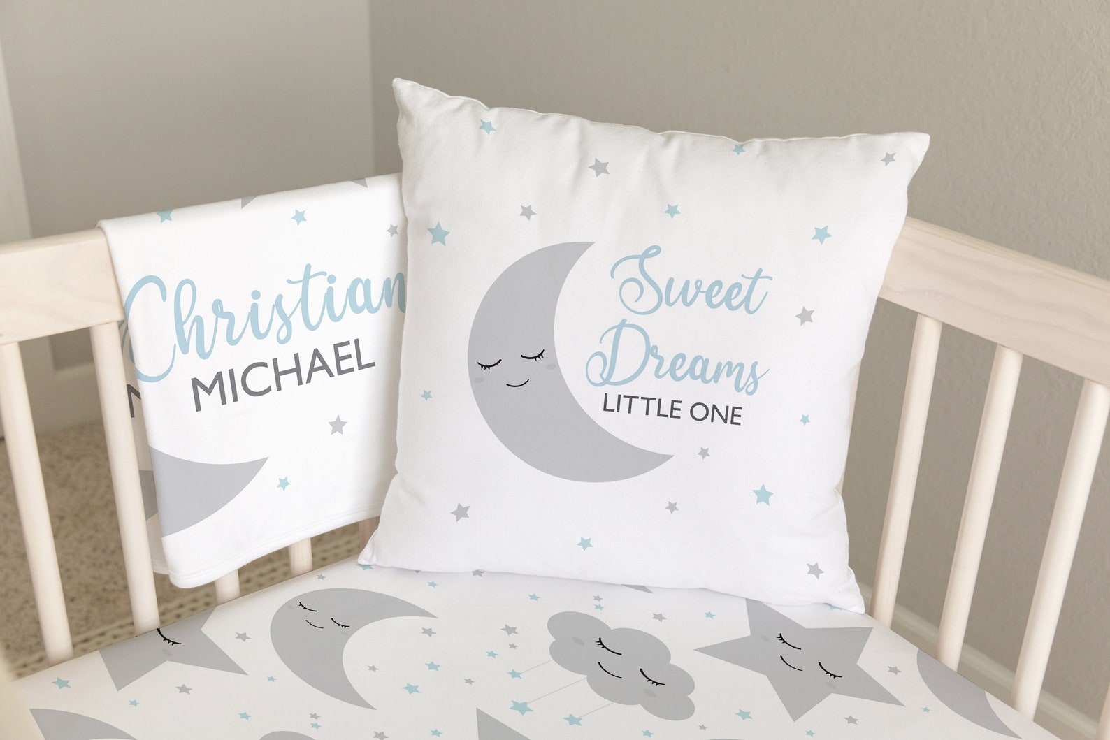 Baby Boy Crib Bedding Set Moon and Stars Crib Bedding Baby Etsy