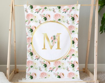 Girl Baby Blanket, Custom Baby Blanket, Personalized Baby Blanket, Floral Crib Bedding, Floral Nursery, Pink Floral Baby Blanket, Monogram