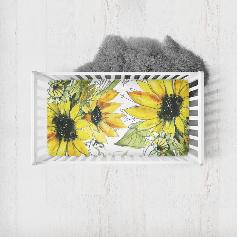 Sunflower Crib Sheets Sunflower Baby Bedding Girl Crib Etsy