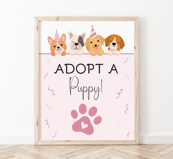 Adopt A Puppy Sign, Printable Puppy Party Signs, Puppy Party Games, Let's Pawty Dog Adoption Sign, Instant Download, Let's Pawty Birthday