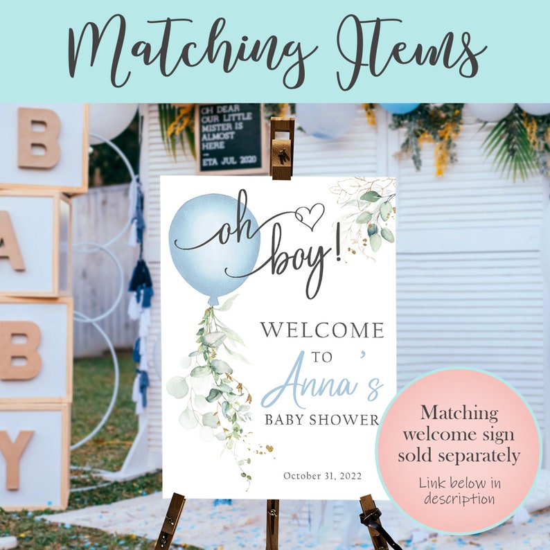 Oh Boy Baby Shower Invitation, Blue Balloon Baby Shower Invite, Oh Boy Baby Shower Editable Invitation Template, Boy Shower Invitation BBS1 image 7