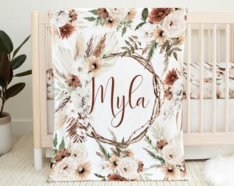 Personalized Baby Girl Blanket, Boho Floral Baby Blanket, Boho Blanket, Boho Crib Bedding, Boho Nursery, Girl Crib Bedding, Custom Baby Gift