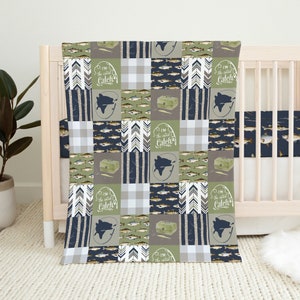 Fishing Crib Bedding Set, Baby Boy Crib Bedding, Fishing Nursery Decor, Custom Baby Bedding Crib Set, Baby Boy Bedding, Woodland Crib Sheets image 5