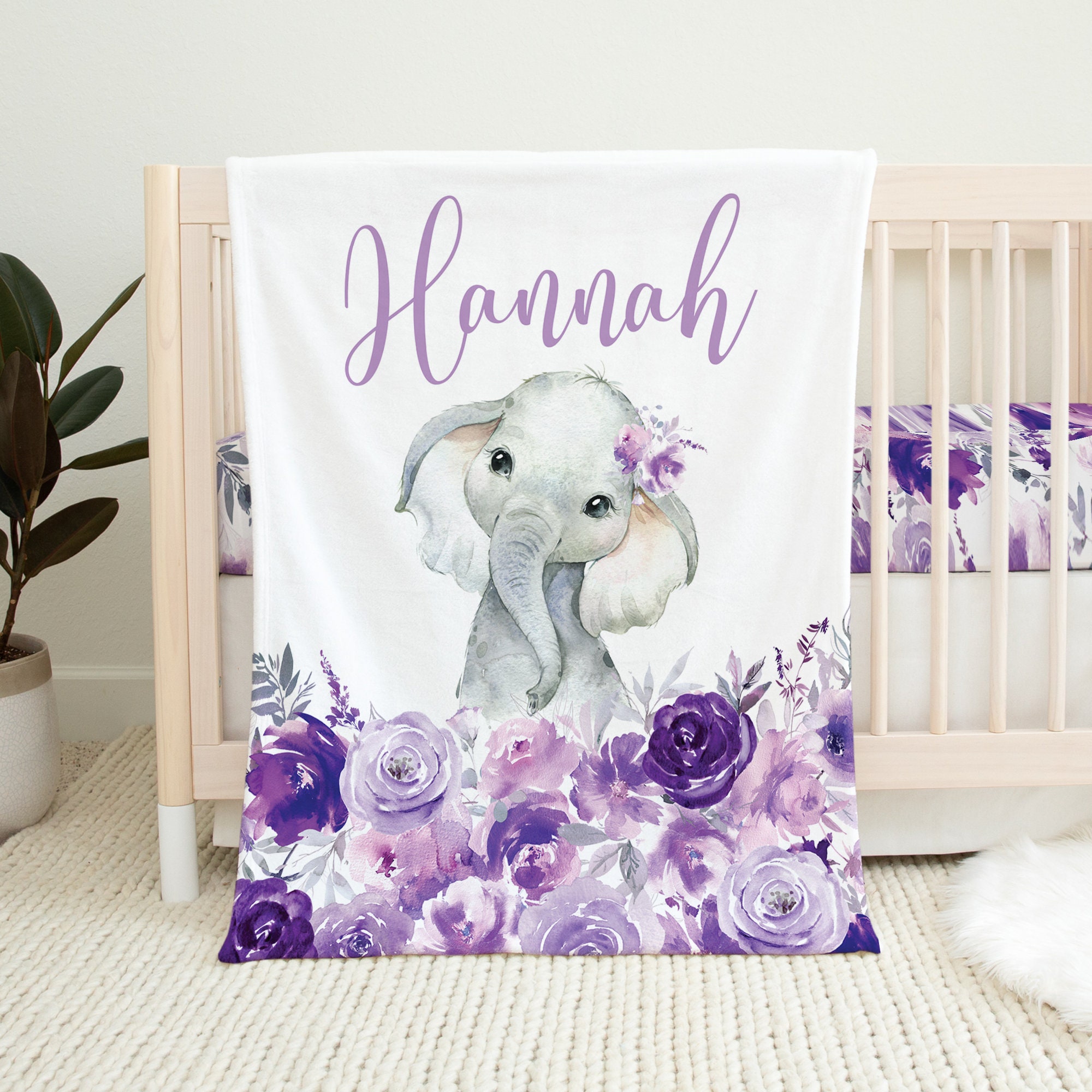 Baby Blanket Purple And Grey Nursery Bedding Elephant Baby Girl