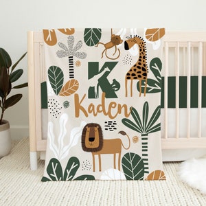Personalized Baby Boy Blanket, Safari Baby Blanket, Safari Crib Bedding, Safari Nursery, Baby Shower Gift, Boy Crib Bedding, Christmas Gift
