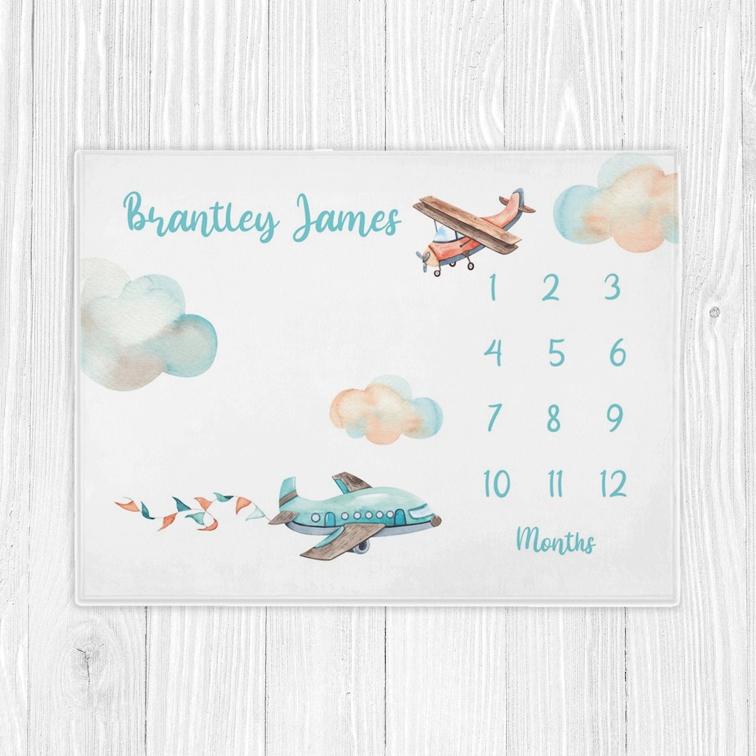 Airplane Milestone Blanket, Baby Boy Milestone Blanket, Baby Shower