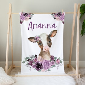 Cow Personalized Baby Girl Blanket, Cow Blanket for Baby, Custom Baby Blanket, Baby Girl Blanket, Cow Baby Gift, Farm Baby, Farm Blanket