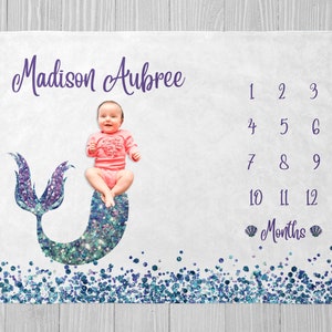 Mermaid Milestone Blanket, Baby Girl Milestone Blanket, Baby Shower Gift, Mermaid Baby Blanket, Personalized Baby Blanket, Monthly Milestone