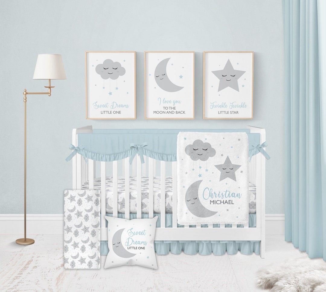Baby Boy Crib Bedding Set, Moon and Stars Crib Bedding, Baby Boy Nursery Bedding Set, Crib