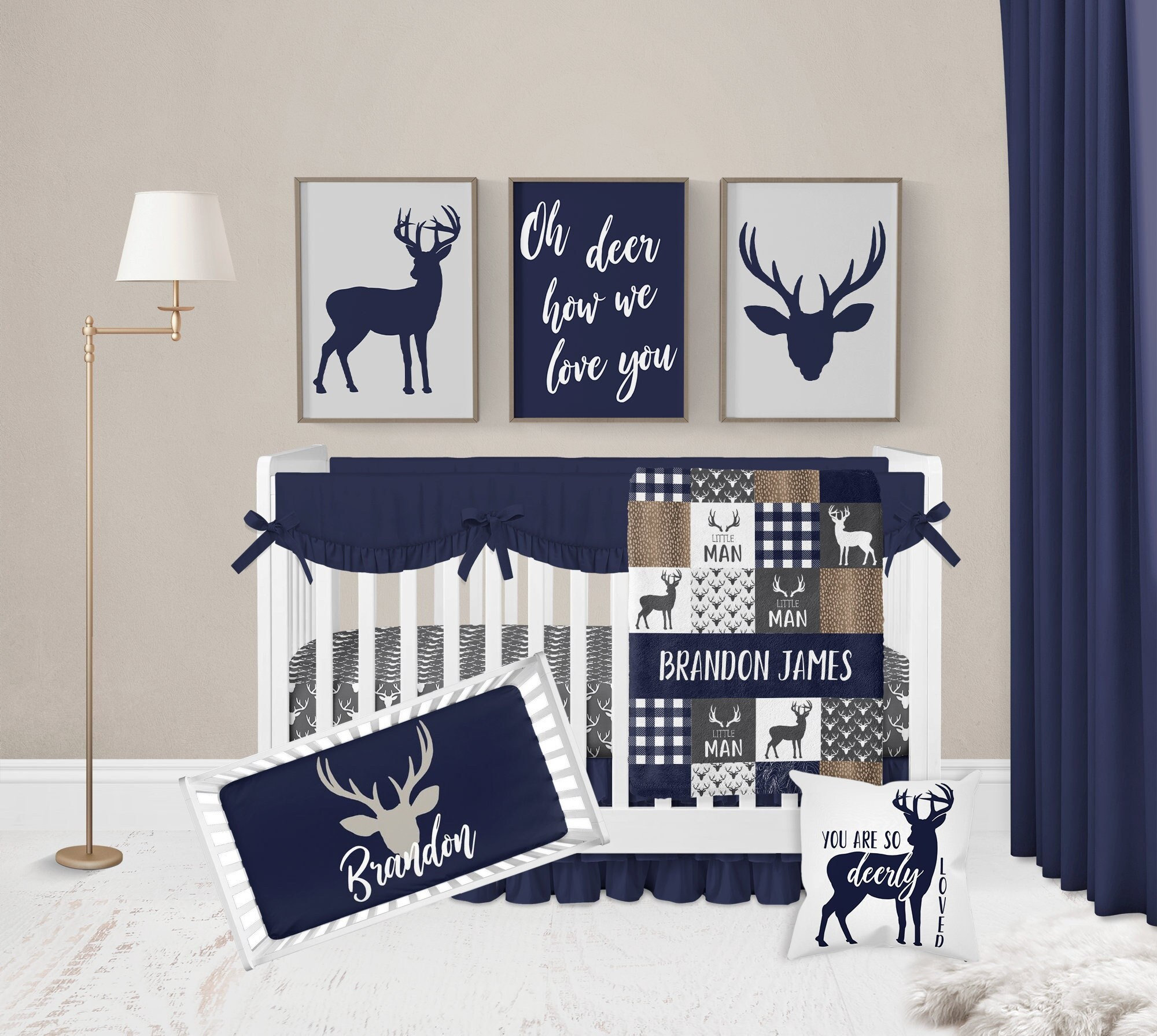 Rustic Wood Blue Deer Boy Baby Shower Wrapping Paper Sheets