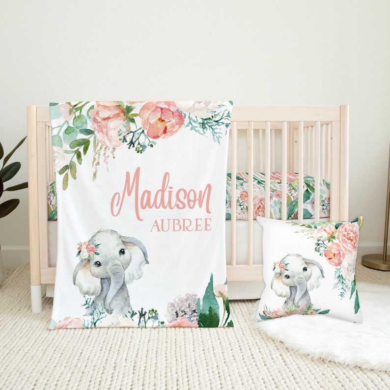 Floral Elephant Baby Blanket Girl Baby Blanket Elephant Etsy