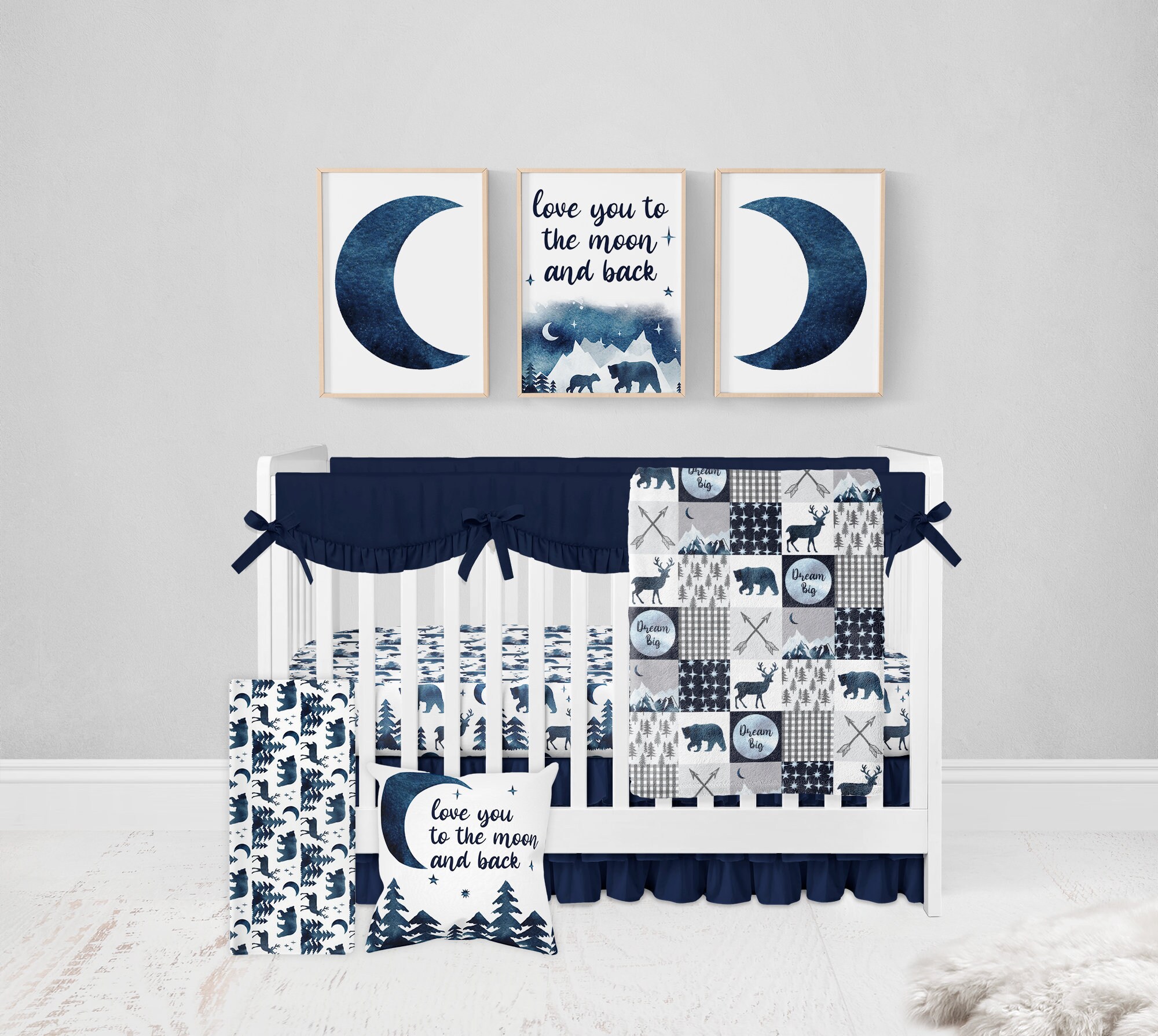 Woodland Crib Bedding Set Baby Boy Crib Bedding Love You to the Moon and Back Moon Crib Bedding Woodland Nursery Navy Blue Crib Bedding Etsy New Zealand