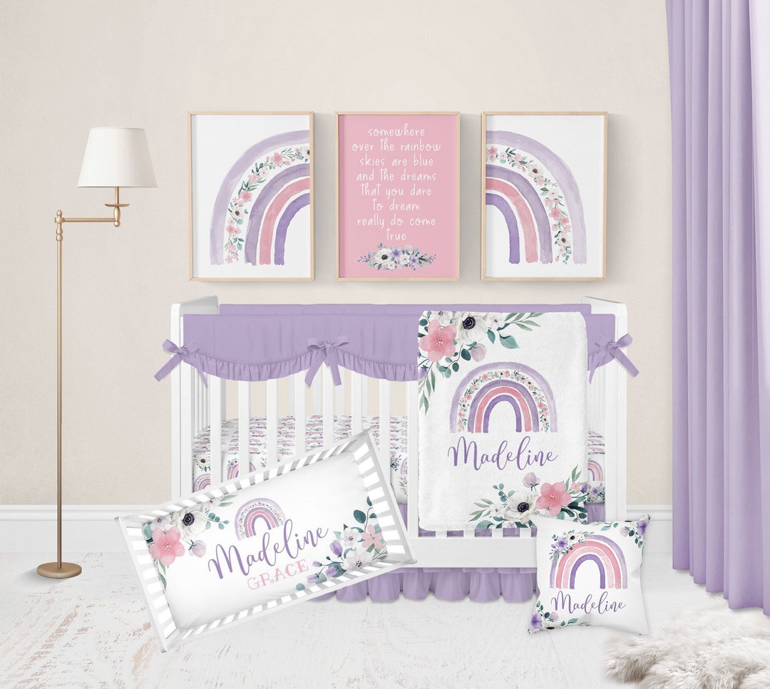 Rainbow Crib Bedding Set Girl, Baby Girl Crib Bedding Set, Boho Crib