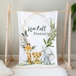 Safari Blanket, Custom Baby Blanket, Safari Animal Baby Blanket, Safari Nursery, Baby Name Blanket, Safari Baby Bedding Safari Nursery Decor