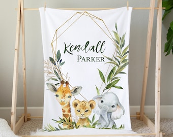 Coperta Safari, Coperta bambino personalizzata, Coperta bambino animale Safari, Vivaio Safari, Coperta nome bambino, Safari Baby Bedding Safari Nursery Decor