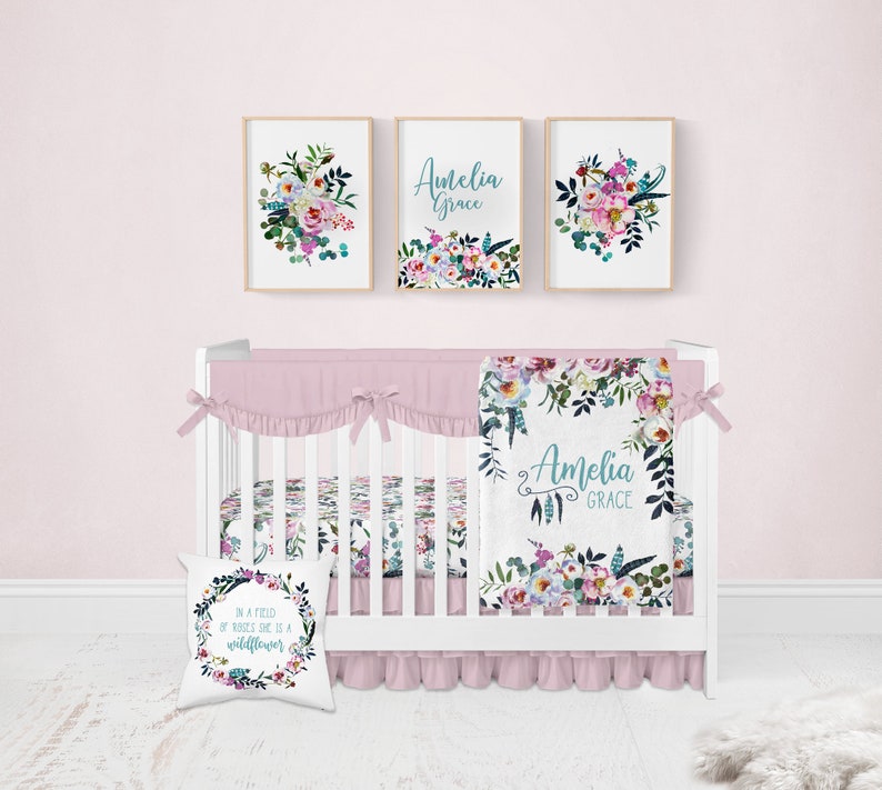 Boho Nursery Bedding Floral Crib Bedding Set Baby Girl Crib Etsy