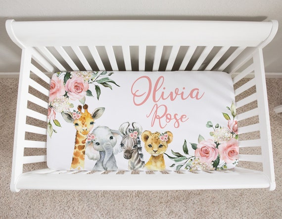 Personalized Safari Crib Sheet Safari Crib Bedding Pink Floral