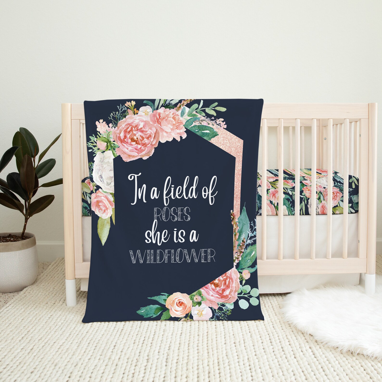 Navy Floral Crib Sheet Navy and Blush Pink Floral Crib Etsy